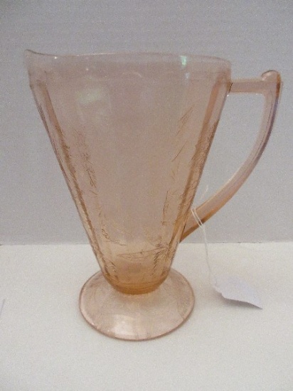 Jeanette Depression Glass Pink Floral Pattern Footed Cone 32oz. Pitcher