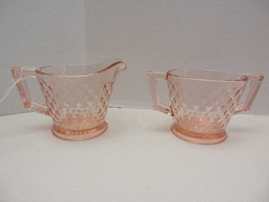 Imperial Glass Co. Pink Depression Glass Pair Creamer & Open Sugar Bowl