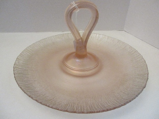 Center Handle Pink Stretch Iridized Glass Server