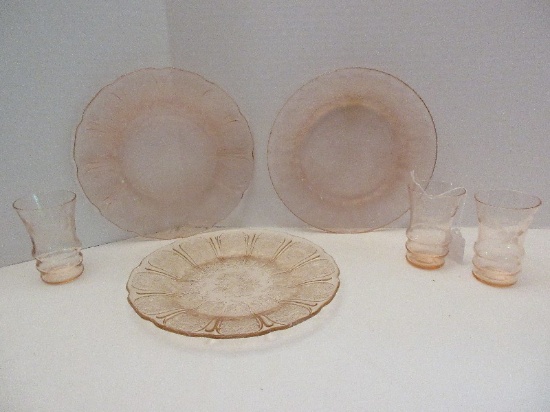 Lot - Pink Depression Glass 2 Cherry Blossom Pattern 9" Dinner Plates