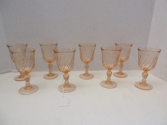 8 Cristal D'Arques-Durand Rosaline Pink Swirl Optic Pattern Wine 5" Stems