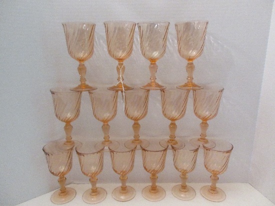 15 Cristal D'Arques-Durand Rosaline Pink Swirl Optic Pattern Water Goblets