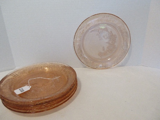 6 Federal Glass Sharon Pink Depression Pattern Glass 9" Dinner Plates