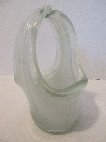Art Glass Hand Blown Basket Mid-Century w/ Pontil Base