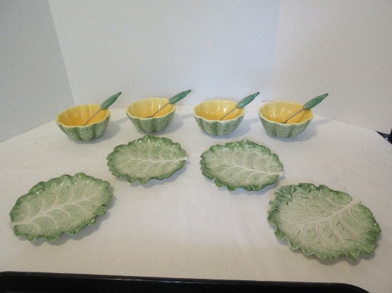 12 Pieces - Fitz & Floyd Ironstone Green Cabbage Leaf Canape Cocktail Plates 6 3/4"