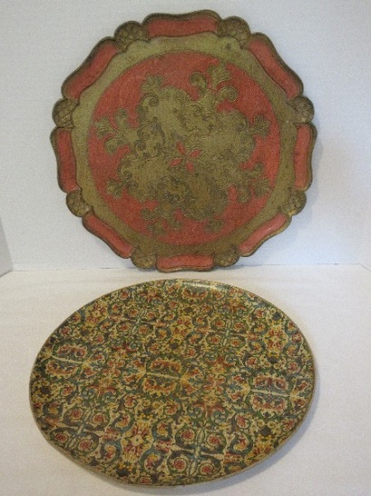 Molded Italian Florentine Style Embossed Serving Platter Tray Pink/Gilt Color 15" D
