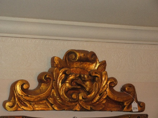 Molded Unique Gilded Wall Décor Fight Wolf/Hounds & Scrolled Foliate Design Plaque