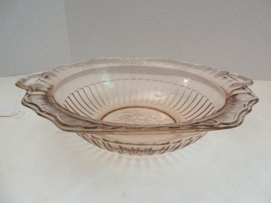 Anchor Hocking Pink Depression Glass Mayfair Pattern Handled Round Vegetable Bowl
