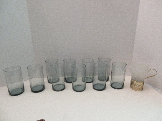 Lot - 10 Smoke Color Tumbler Etched Flower/Foliages Pray 5"