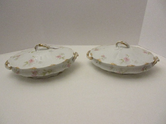 2 Theodore Haviland Limoge China Floral Spray Pattern Oval Covered Serving Bowls