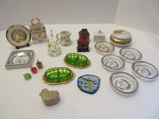 Lot - 50th Anniversary Porcelain Covered Trinket Dish, Four 25th Anniversary Coasters