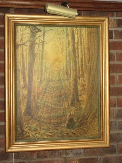 Titled "The Guardian Angel" by Lauren Ford Print Girl in Forest on Board