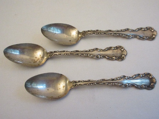 3 Whiting Division Sterling Louis XV Patent 1891 Silverware Teaspoons 5 3/4" w/ Monogram