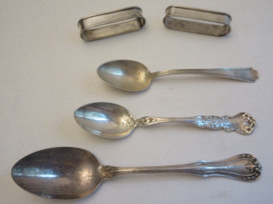 Lot - 2 Gorham Sterling Napkin Rings, Reed & Barton Sterling Tablespoon