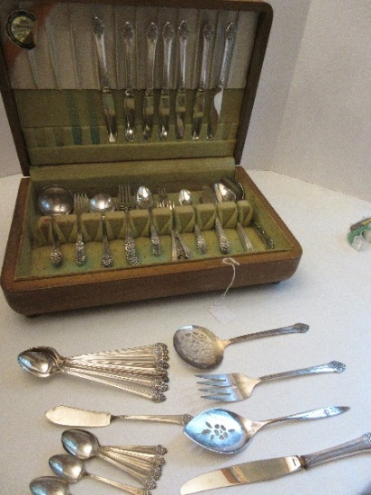 50 Plus 1881 Rogers Silverplate by Oneida LTD, Flatware w/ Serving Pieces in Chest