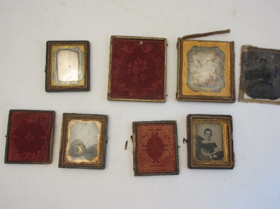 4 Antique Daguerro Type Portrait Photographs in Embossed Gutta Percha Cases