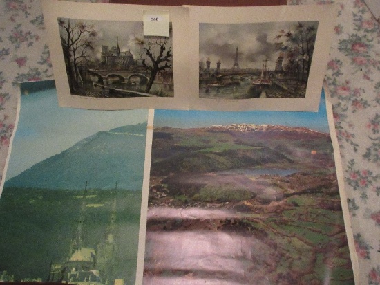 Lot - Paris "Tower Eiffel"/"Notre Dome" Prints 17 3/4" x 14 1/4" & Other Posters