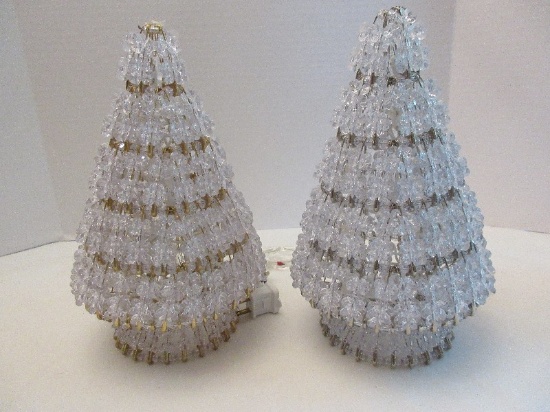 Pair - Hand Crafted Safety Pins & Beads Lighted Christmas Trees