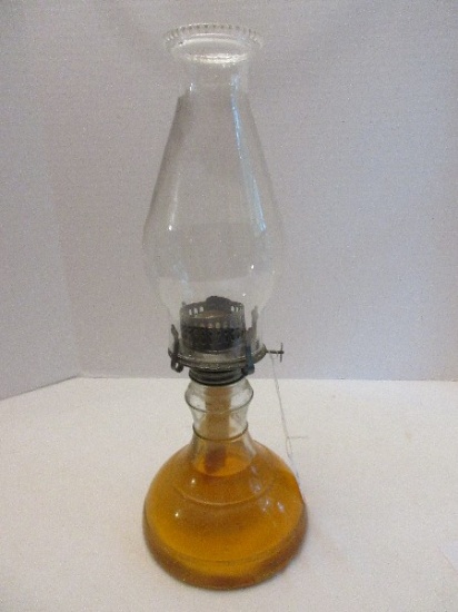 Pressed Glass Oil Lamp Unique Shape Relief Banded Ring Pattern