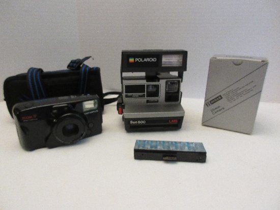 Lot - Polaroid Sun 600 LMS Camera w/ Built in Flash, Hodar 35mm Camera NIB