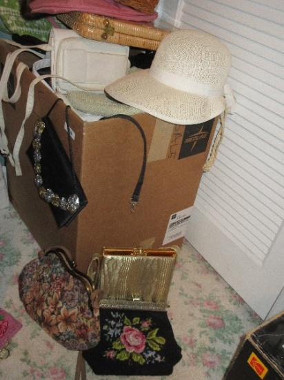 Lot - Ladies Pocket Books, Purses & Hand Bags Petit Point, Faux Fur Trim, Mesh, Etc.