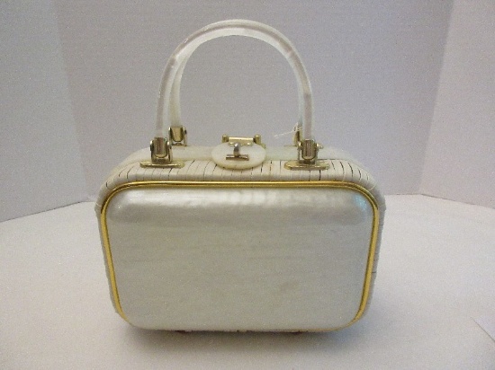 Vintage Patti Originals White Simulated Wicker & Lucite Side, Handles, Trim & Closurer Purse