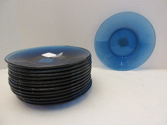 7 Anchor Hocking Co. Glass Denim Blue 8" Plates & 6 Cobalt Glass 8" Plates