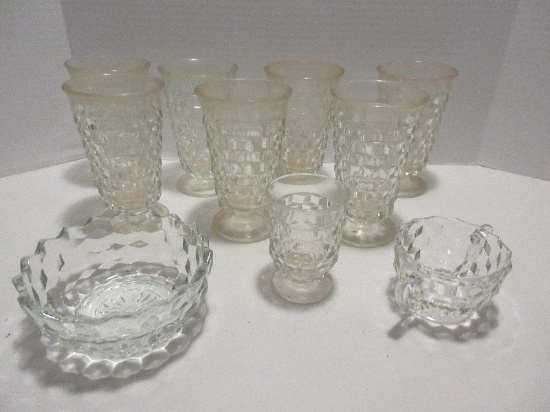Lot - 7 Whitehall Footed Tumblers 6", Juice Glass, Bowl & Sugar Open Bowl
