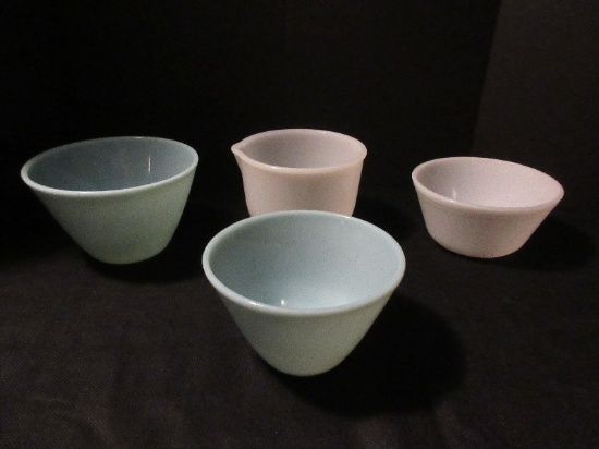 Vintage Lot - Milk Glass Sunbeam Glasbake Mixing Bowl w/ Pour Spout 4 3/4" H