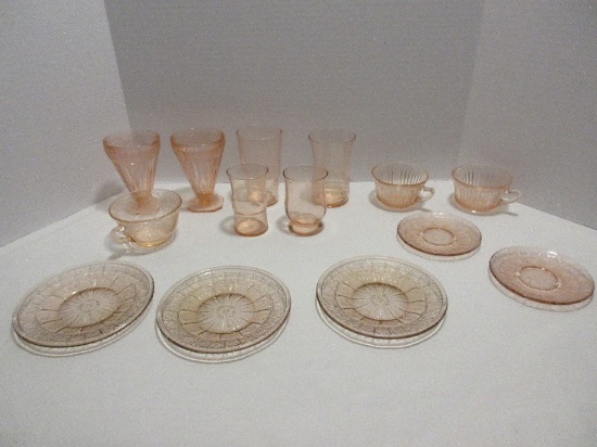 Lot - Pink Depression Glass 4 5/8" 7oz Tumblers Adam Pattern, Juice Glasses