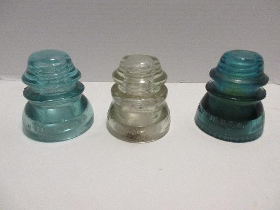 3 Glass Insulators Whitall No.1, Hemingray 42 & Clear Hemingray 45