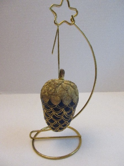 Cloisonné Enamel Cobalt Figural Pine Cone Ornament w/ Star Stand
