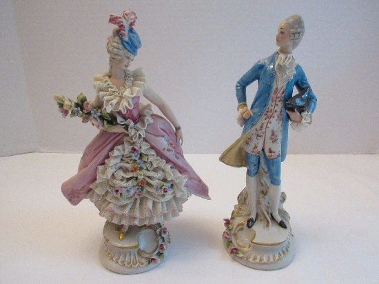 Kings Pair Dresden Style Porcelain Figurines Distinguished Gentleman & Genteel Woman