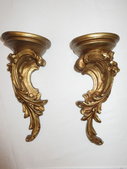 Pair - Molded French Inspired Scrolled foliate & Flower Embellished Wall Décor Accent Shelves