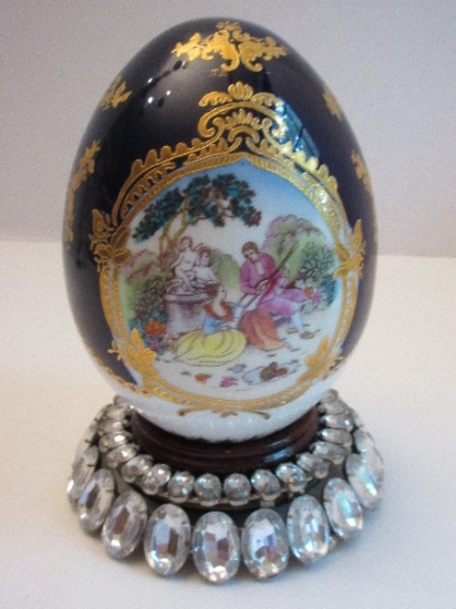 Porcelain Egg Hand Painted Limoges P.R.C. Victorian Courting Couple Garden Scene