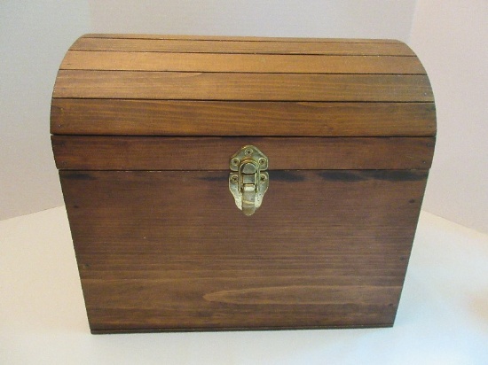 Pine Dome Top Keepsake Chest w/ Hinged Lid & Latch Lock