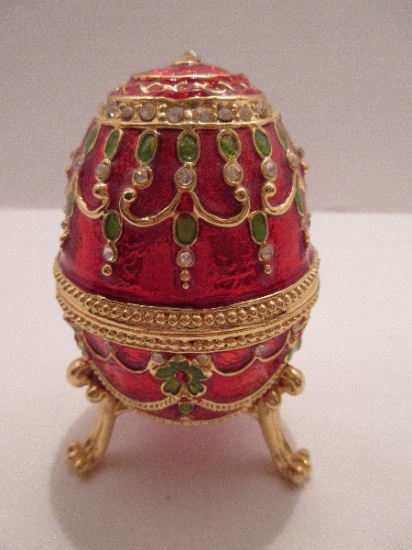 Faberge Style Egg Imperial Design Bejeweled Keepsake Trinket Box w/ Hinged Lid