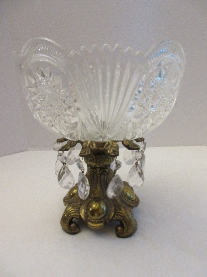 Crystal Compote Hobstar & File Pattern on Brass Tone Classic Design Base