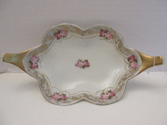 R.S. Germany Porcelain Double Handled Bowl Rosebuds w/ Gilt Trim Pattern