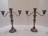 Pair - Simpson, Hall, Miller & Co. Sterling Triple Candelabras w/ Reinforced Base