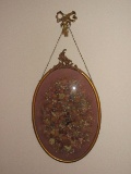 Vintage Oval Convex Glass Frame w/ Dried Floral Arrangement