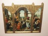 Plaster Triptych Religious Scenes Depicting Nativity, Adoration of The Magi