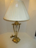 Art Nouveau Style Brass Table Lamp w/ Crystal Font & Laurel Leaf Wreath Bough Finial