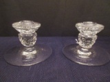 Pair - Fostoria American Pattern Clear Single Light Candle Sticks