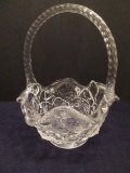 Fenton Clear Waterlily Pattern Basket w/ Applied Spiral Handle