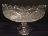 Crystal Footed Oval compote w/ Frosted Floral Spray Medallions Pattern