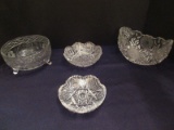 Lot - Crystal Bowl Etched Flower 3 Toed Bowl 3 3/4