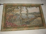 Tapestry Terrace & Landscape Scene w/ Mountains/Lake Background Rod w/ Fleur de Lis Finials