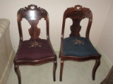 Pair - Early Crotch Mahogany Urn Splat Back Side Chairs w/ Laurel Leaf Design