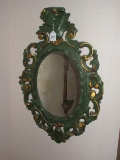 Rococo Style Painted Green Wall Mirror w/ Gilded Trim